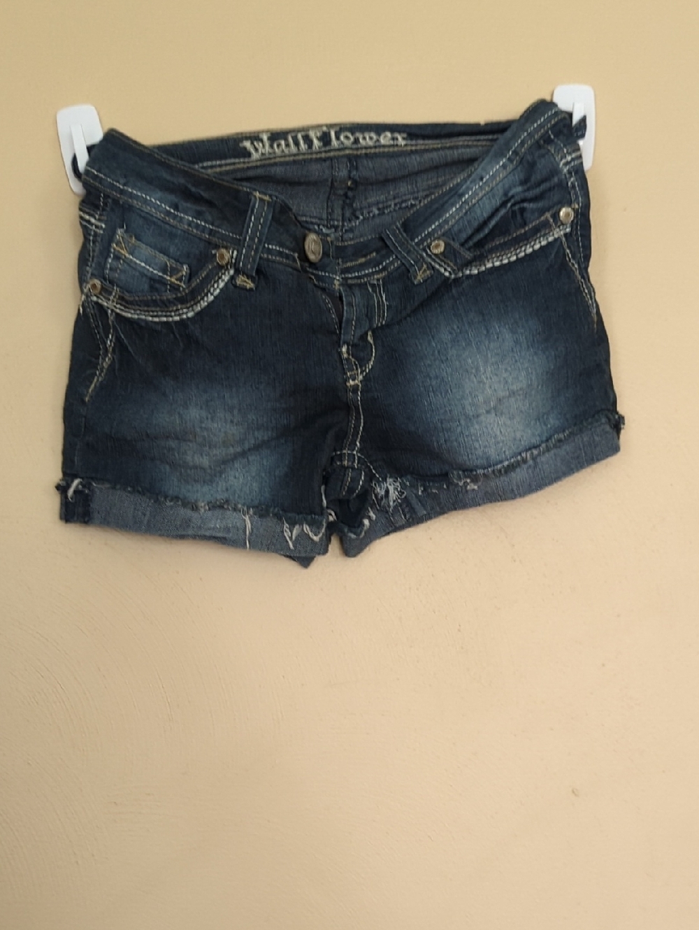 Wallflower Dark Indigo Distressed Denim Shorts